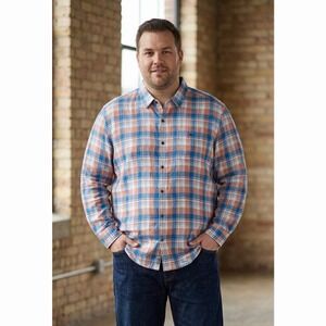 Flag & Anthem Montclair Vintage Wash Plaid Linen Shirt Mens 3XL‎ Blue Orange⁠
